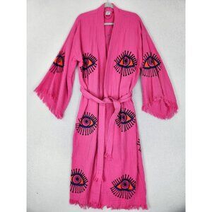 Evil Eye Robe Womens One Size Pink Hand Made With Love Turkish Cotton Kimono